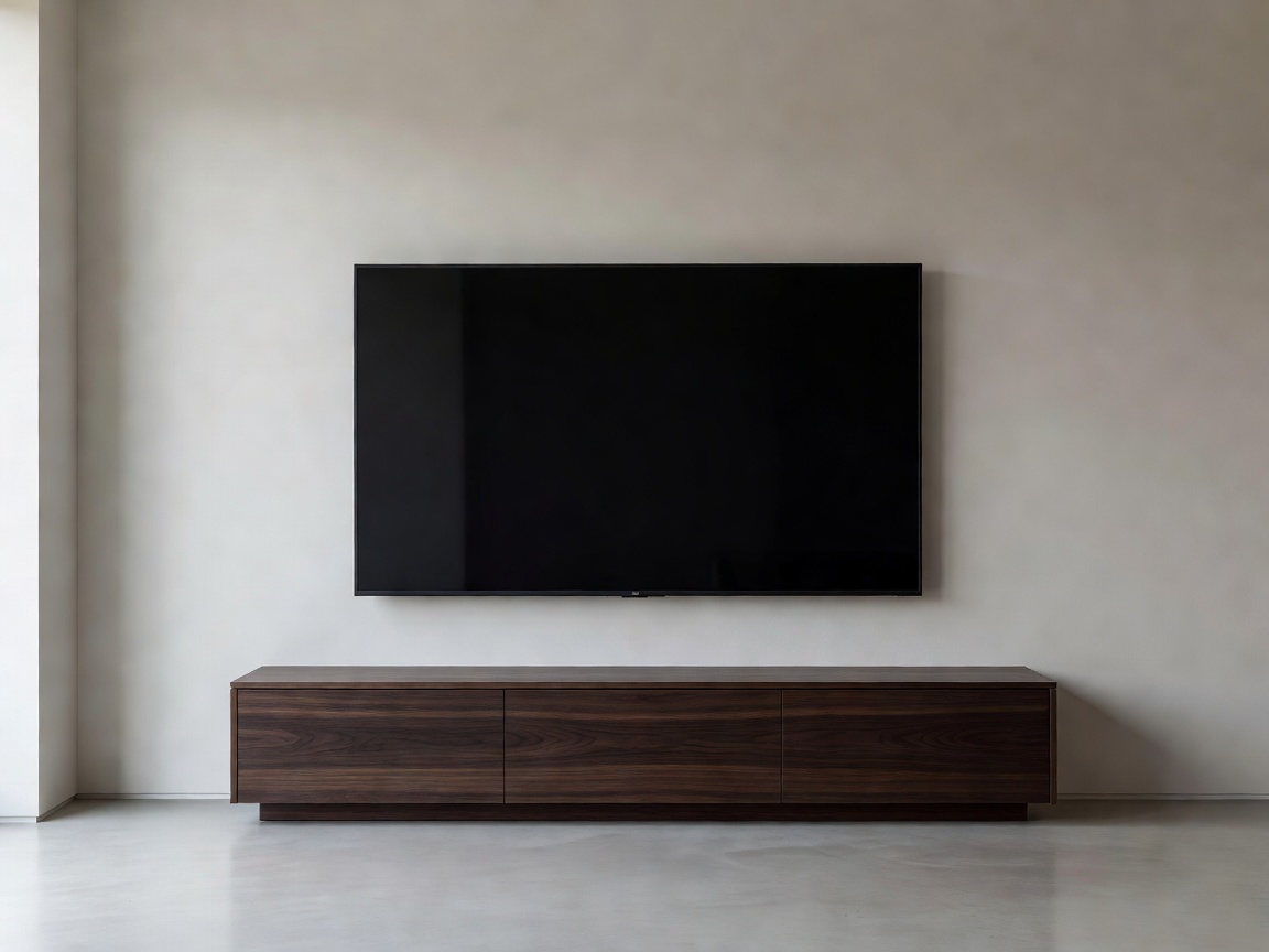 A large television perfectly proportioned to the console beneath it