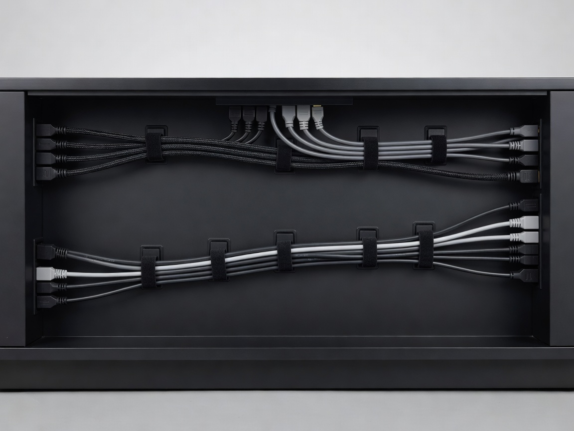 Clean rear view of a media unit with organized cables